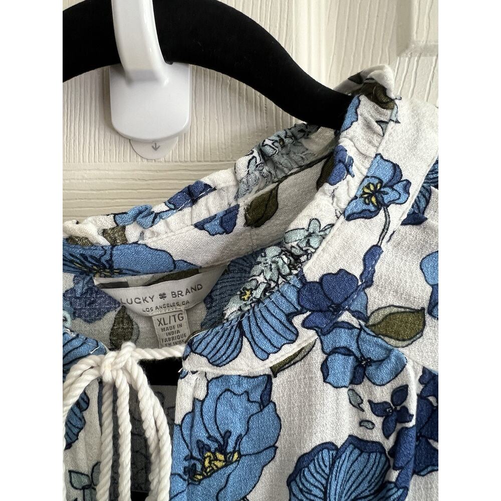 LUCKY BRAND Women's Blue Floral Bohemian Peasant Tassel Blouse Top Sz XL NWT - Picture 6 of 12